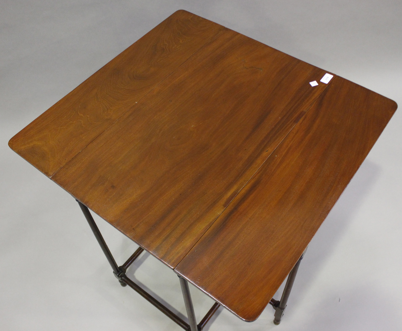 A George III mahogany drop-flap spider-legged occasional table, the rectangular top on turned and - Image 5 of 6