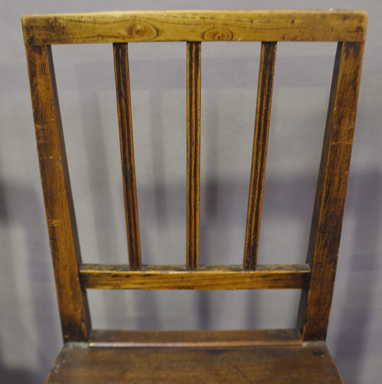 A set of four George III provincial elm rail back dining chairs, height 85cm, width 47cm, depth - Image 10 of 13