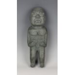 A pre-Columbian Olmec style carved green hardstone standing male figure, probably 900-450 BC,
