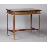 A 19th century French figured mahogany and brass inlaid side table, fitted with a single frieze