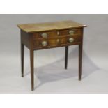 A George III figured mahogany lowboy with satinwood stringing, the two drawers with bone key