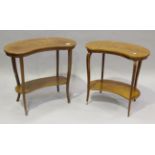 A near pair of Edwardian mahogany kidney shaped occasional tables, finely inlaid with foliate sprays