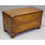 A late 20th century yew and brass bound campaign style chest, height 53cm, width 91cm, depth 44cm.