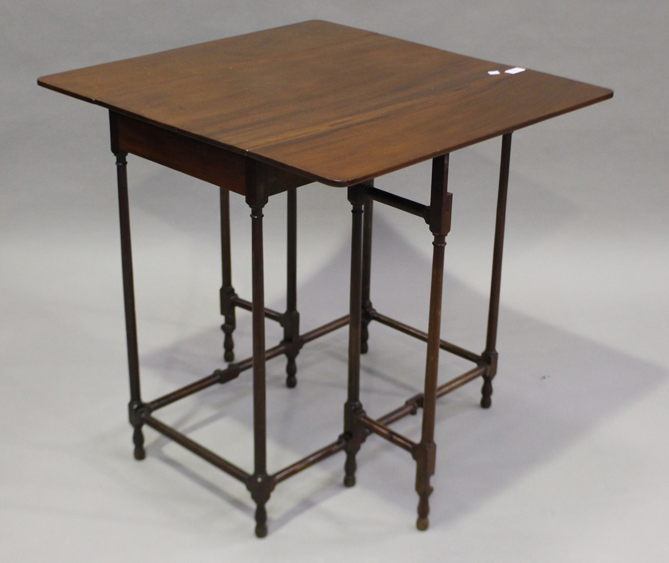 A George III mahogany drop-flap spider-legged occasional table, the rectangular top on turned and - Image 6 of 6