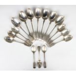 A Victorian part canteen of silver Fiddle pattern cutlery, comprising six tablespoons and five