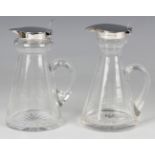 A George V silver mounted cut glass conical whiskey tot with loop handle, Birmingham 1916 by S.