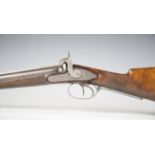 A mid-19th century double-barrelled percussion sporting gun by Manton, London, barrel length 79cm,