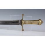 A 19th century Continental brass-hilted sidearm with single-edged fullered blade, blade length 64cm,