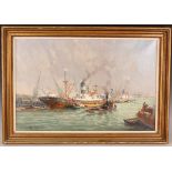 Hendrik Fleurbaaij - Rotterdam Harbour Scene, Netherlands, 20th century oil on canvas, signed and