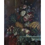 Continental School - Still Life with Summer Flowers, Pineapple, Pumpkin, Grapes and Strawberries,