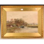 Henry Charles Fox - Barge on a River, watercolour, signed and dated 1909, 37cm x 55cm, within a gilt