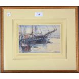 Frank Brangwyn - Sailing Vessels at Rye, Sussex, 19th century watercolour, signed with monogram