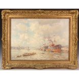 Evert Moll - Rotterdam Harbour Scene, Netherlands, early 20th century oil on canvas, signed, 49cm