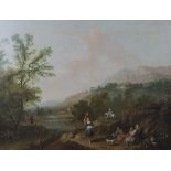 Francesco Zuccarelli - An Extensive Italianate River Landscape with Washerwomen on a Path, 18th