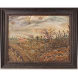 British Naïve School, Circle of Paul Nash - First World War Battlefield Scene with Biplanes,