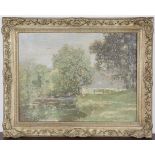 George Houston - River Landscape with Trees, early/mid-20th century oil on canvas, signed recto,