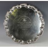 A George V silver circular salver, the centre presentation inscribed 'Taunton School Old Boys