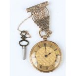 An 18ct gold cased keywind open-faced lady's fob watch, the gilt cylinder movement detailed 'Baume