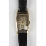 A Hamilton gold plated curved rectangular cased wristwatch, the signed jewelled movement detailed 'G