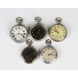 A base metal cased MoD issue keyless wind open-faced gentleman's pocket watch, the enamel dial