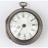An early George III silver pair cased keywind open-faced pocket watch, the gilt fusee movement