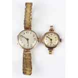 A 9ct gold circular cased lady's wristwatch with unsigned jewelled lever movement, detailed 'Swiss