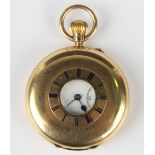 An Edwardian 18ct gold keyless wind half hunting cased gentleman's pocket watch, the gilt jewelled