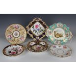 A group of mostly Ridgway porcelain cabinet plates and tablewares, 19th century, including a two-
