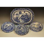 A collection of blue printed plates, mostly early 19th century, assorted patterns, including