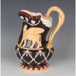 An unusual Ridgway & Abington Ninevah jug, circa 1851, the black ground body relief moulded with two