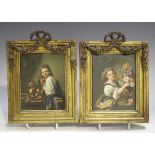 A pair of Continental porcelain rectangular plaques, late 19th century, the first painted with a