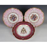 A pair of Flight, Barr Barr Worcester armorial plates, circa 1820, both painted to the centre with