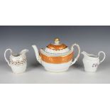 A Barr Worcester teapot and cover of boat shape, circa 1800, gilt with a band of strawberries on