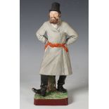 A Russian Gardner biscuit porcelain figure, mid to late 19th century, modelled as a dancing