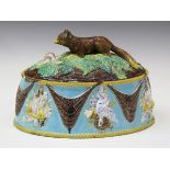 A George Jones majolica game pie tureen, cover and liner, circa 1870, of oval shape, the turquoise