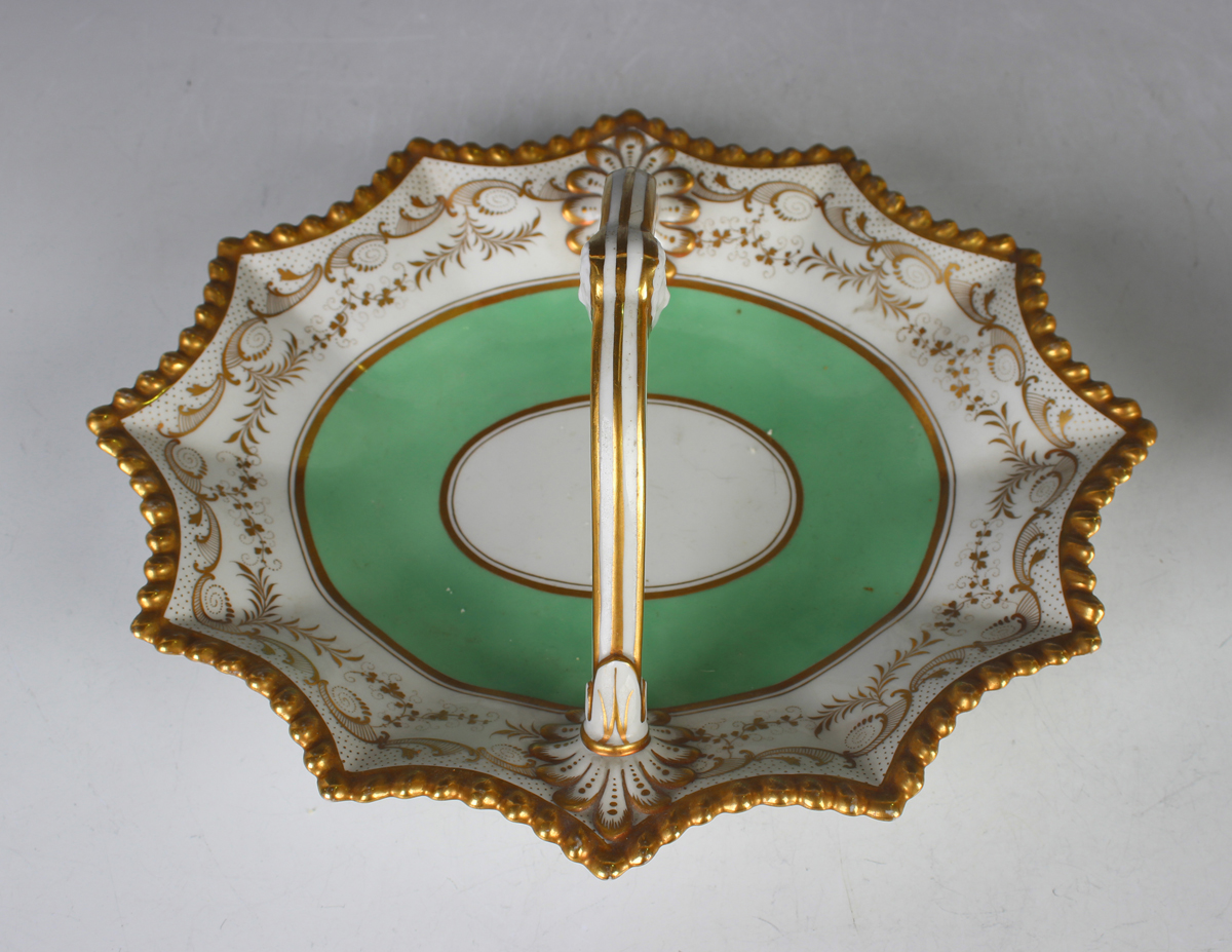 A Ridgway porcelain pierced dessert basket, circa 1810, of rounded rectangular shape with gilt - Image 3 of 4