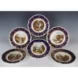 A set of six Bloor Derby topographical plates, circa 1840, painted by Daniel Lucas, each with a