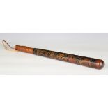 An early Victorian painted wooden truncheon, one end stamped 'Parker Holborn', decorated with the