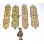 A pair of Victorian brass door plates by W. Tonks & Son, each relief cast with a semi-nude harpist