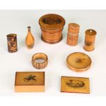 A group of small treen collectors' items, including a Black Forest miniature carved wooden