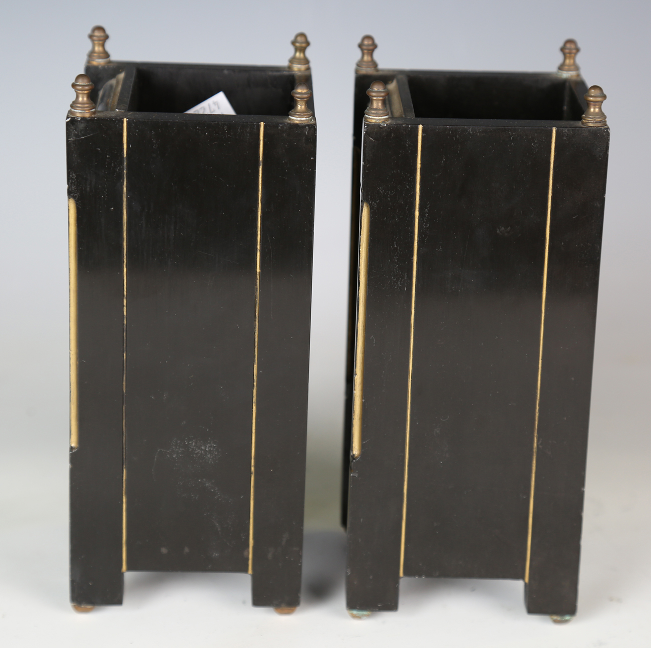 A pair of late Victorian Aesthetic Movement slate and gilt decorated mantel vases, each front - Image 4 of 7
