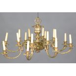 A 20th century cast gilt bronze eight-branch sixteen-light chandelier, the acanthus cast body