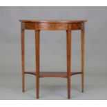 An Edwardian mahogany and marquetry inlaid demi-lune side table, possibly by Edwards & Roberts,