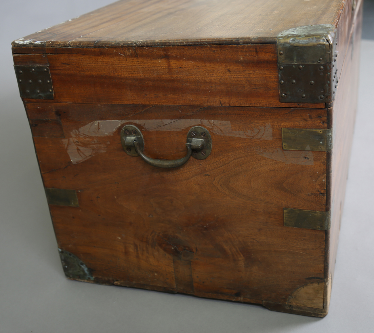 A 20th century camphor and brass bound trunk, height 48cm, width 104cm, depth 51cm (some faults). - Image 4 of 12