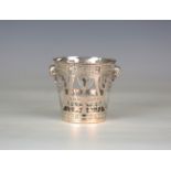 An Edwardian Arts and Crafts silver diminutive pail of tapering cylindrical form, the pierced body