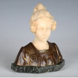 An early 20th century Continental gilded cast bronze and alabaster head and shoulders portrait