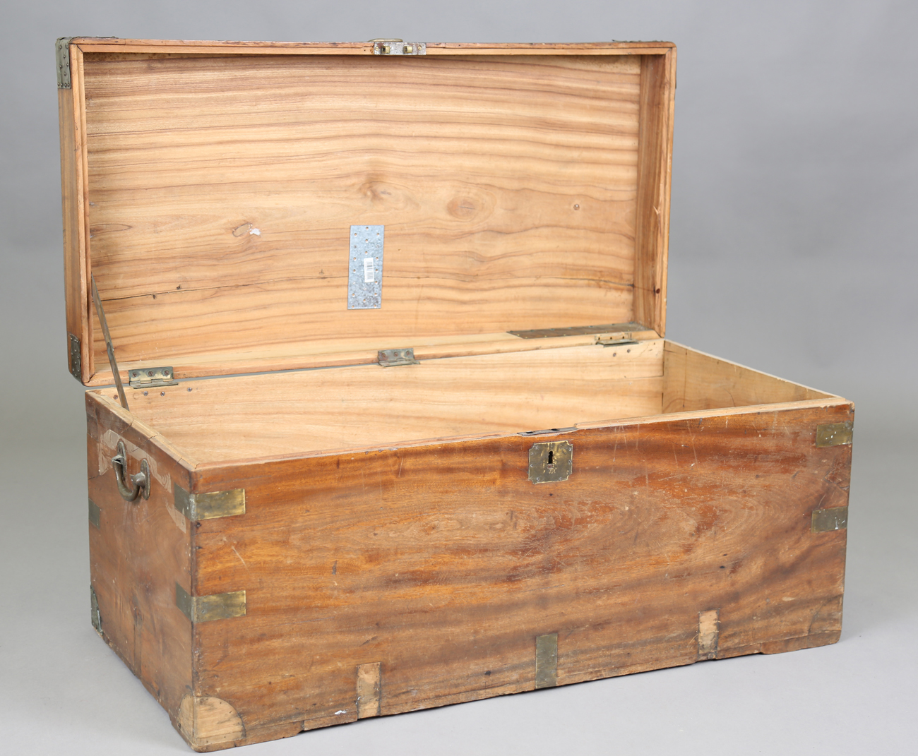 A 20th century camphor and brass bound trunk, height 48cm, width 104cm, depth 51cm (some faults). - Image 10 of 12