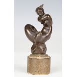 A 20th century Danish bronze figure depicting a mermaid and fish, stamped 'JUS DENMARK 1591', raised
