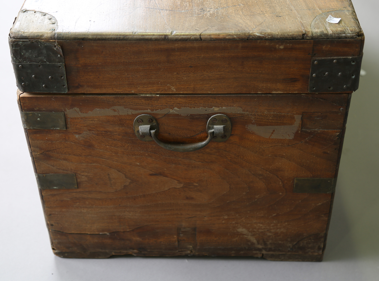 A 20th century camphor and brass bound trunk, height 48cm, width 104cm, depth 51cm (some faults). - Image 3 of 12