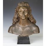 Jacob Epstein - a brown patinated cast bronze head and shoulders portrait bust of Sandra Dorne,